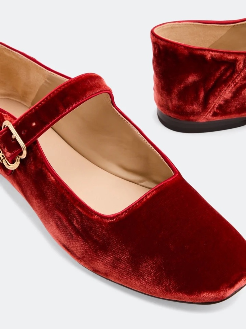 Sam Edelman Michaela Mary Jane flats in scarlet red velvet - Picture 3 of 11